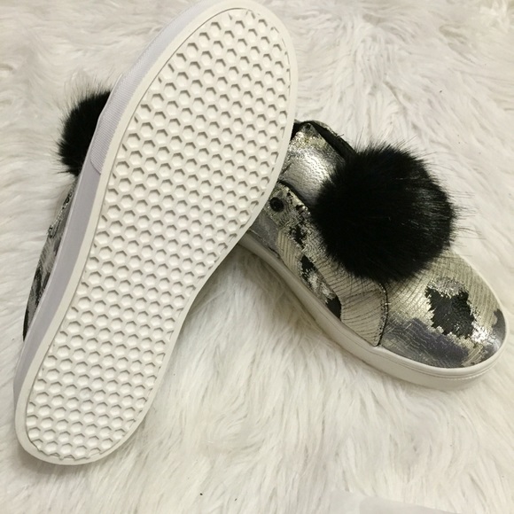Silver/black brocade Pom Pom Sneakers - Picture 7 of 7